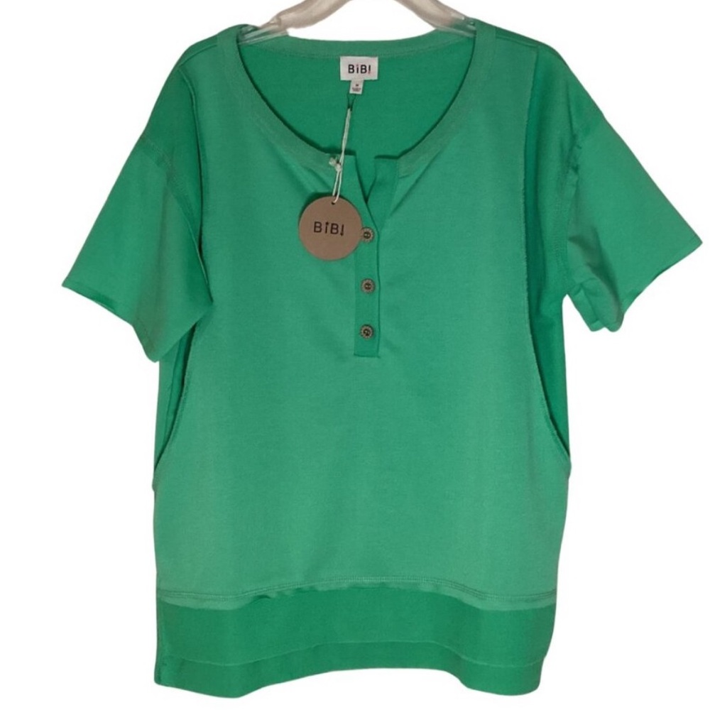 BiBi Oversized Boxy Top Women's Large Lime Green Short Sleeve Shirt